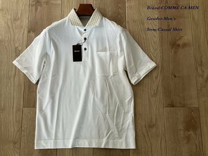 新品サンプル COMME CA MEN コムサメン チェック衿のポロシャツ 01ホワイト Mサイズ 42CE07 定価18,700円