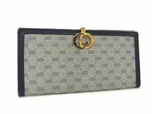 1円 GUCCI オールドグッチ 035 03 0285 ヴィンテージ PVC×レザー 二つ折り 長財布 ウォレット レディース メンズ ネイビー系 AX6236