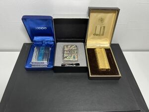 Zippo /dunhill まとめ3点/ ボトムズアップ/シェル/深彫りダイヤカット/ 金メッキ/ライター /喫煙具 