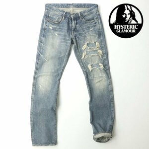 美品 HYSTERIC GLAMOUR ヒステリックグラマー 0231AP02 赤耳 スタッズ クラッシュ加工 デニムパンツ W30 JP:M【相場価格￥36,300-】