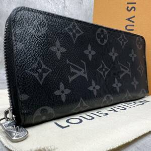 【現行 極美品 RFID】ルイヴィトン LOUIS VUITTON ヴェルティカル 長財布 ラウンド モノグラム エクリプス レザー メンズ ビジネス 黒