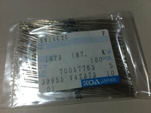 KOA SN14C2C 1/4w　187KΩ F ±1％ 100本1袋 (6)