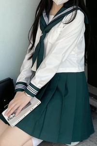 [即日出荷/送料無料] セーラー服 女子学生服 長袖 スカート 制服 コスプレ JK 女子高生 緑