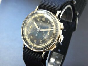 6081 希少売切り☆ アンジェラス クロノグラフ 黒文字盤 Cal.215? ANGELUS Chronograph 1940年代 手巻き メンズ 腕時計 アンティーク