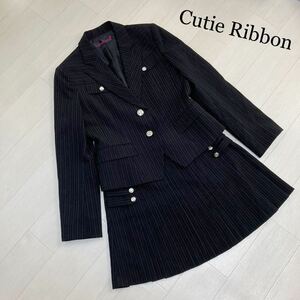 Cutie Ribbon 入学式 卒業式 制服 ブレザー 女の子 155~165 ストライプ アンサンブル プリーツスカート 上下 セットアップ フォーマル