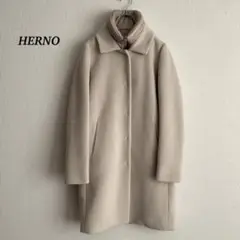 【美品】ヘルノ アンゴラ混 ウールコート ドッキング 中綿 アイボリー