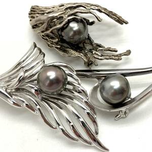 ［南洋黒蝶真珠ブローチ3点おまとめ］a 重量約26.5g 黒真珠 11.0~11.5mm パール pearl broach jewelry accessory silver CE0