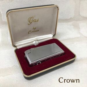 H■ Gas by Crown クラウン ガスライター 喫煙具 喫煙グッズ ライター ケース付き 当時物 ビンテージ レトロ 着火未確認 ジャンク 