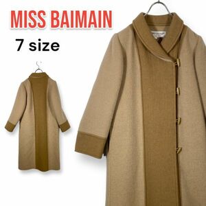 ビンテージ MISS BALMAIN/ミス バルマン ダブルフェイス ウール アルパカ混 ダブルブレスト ロング ダッフルコート ブラウン/茶 サイズ7