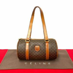 極 美品 CELINE セリーヌ ヴィンテージ マカダム ブラゾン トリオンフ ロゴ レザー 本革 トートバッグ ハンドバッグ ブラウン 84861