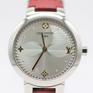 【ルイヴィトン】 腕時計　タンブールスリム　メタリックフラワーPM　QA014　SS×革ベルト　替えベルト　クォーツ　中古品