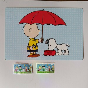 スヌーピー　外国製使用済みポストカード＆使用済みドイツ切手セット　SNOOPY　PEANUTS