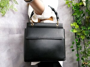 ●超美品●GUCCI グッチ●バンブー●フラップ●レザー 本革●ハンド バッグ●黒●ゴールド金具●イタリア製●腕掛け●かばん●Js46538