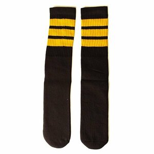 SkaterSocks (スケーターソックス) ロングソックス 靴下 男女兼用 Knee high Black tube socks with Gold stripes style 1 (22インチ)
