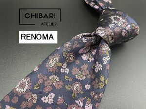 【超美品】RENOMA　レノマ　花柄　ネクタイ　3本以上送料無料　ピンクグレイ　0502090
