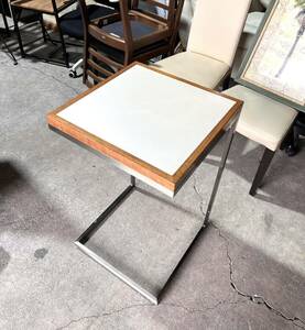 【サイドテーブル】 450×450×747mm 正方形 テーブル 机 インテリア 家具 ホワイト ステンレス脚 北欧 モダン
