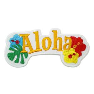 ★新品 Aloha ハワイ Hawai デザイン ハイビスカス ロゴ ホワイト ワッペン アイロン 簡単貼り付け アップリケ 刺繍 裁縫