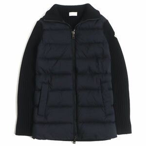 極美品▼2021年製 MONCLER モンクレール CARDIGAN ロゴワッペン付き ニット切替 WZIP ダウンジャケット ブラック XS メンズ 正規品