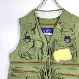 【レア】90s GAP ビンテージ フィッシング ベスト カーキ アメリカ古着 USA メンズ レディース オールド ギャップ アウトドア 釣り