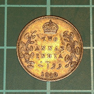 【1円スタート】イギリス領インド帝国 2アンナ銀貨 1910年　エドワード7世 大英帝国