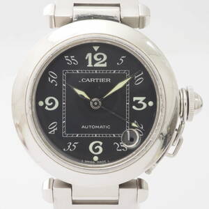 【希少品】カルティエ パシャC 2324 Cal,049 Pasha de Cartier 100m/330ft AUTOMATIC デイト 21石 SS 自動巻 黒 メンズ[679542CD-AG3