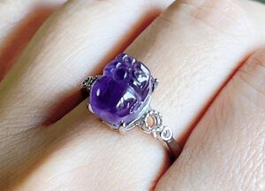 天然石 アメジスト（紫水晶）の貔貅リング(指輪)番号A1169