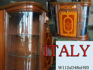 イタリー イタリア ITALY ITALIA サイドボード ガラス 鏡面 象嵌 110 100 カーブ ステンド
