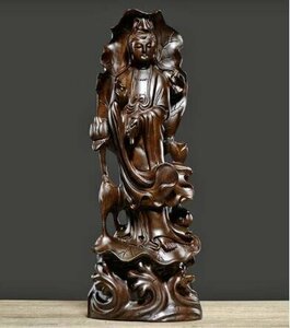 人気新品★仏教美術 精密細工 木彫り　黒檀木 観音菩薩像　仏像　置物 高さ50cm