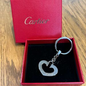 美品 Cartier Cハート キーリング キーホルダー カルティエ シルバーメタル 全長約7.4cm スペイン製 保存袋 箱付き