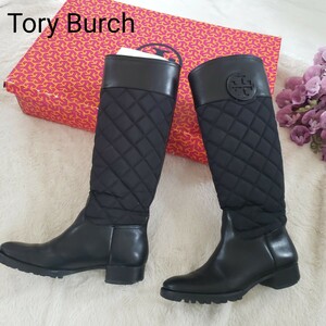 Tory Burch キルティングxレザーロングブーツ 箱付き 6M ブラック