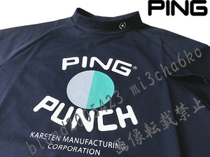 ■新品【PING GOLF】ピン ゴルフ QUICK DRY 吸水速乾 前面BIGロゴ モックネック半袖シャツ■NV/LL(XL)