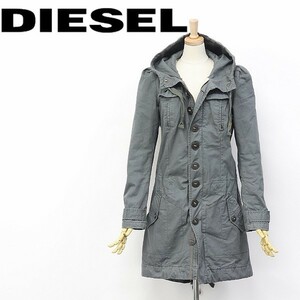◆DIESEL/ディーゼル USED加工 裏地刺繍 中綿 ミリタリー デザイン コート グレー S