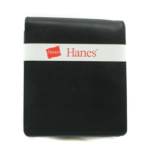 Hanes ヘインズ 二つ折り財布 牛革×合成皮革 黒 メンズ【E212522201】中古