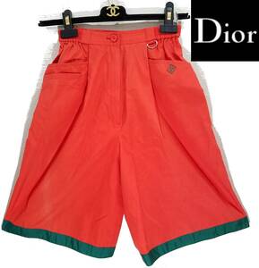 送料370円~Christian Dior SPORTSキュロット朱色×緑色レディースMサイズ ゴルフ Dリング ハーフパンツ クリスチャン・ディオール スポーツ