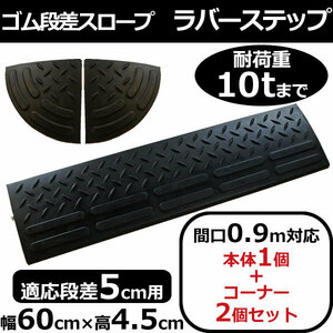 ゴム製段差スロープ ラバーステップ 段差5cm用 幅60cm 耐荷重10t お得な1個+両コーナーセット 間口90cm対応 G_RS-5-60-1sc