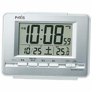 セイコークロック 置き時計 01:銀色メタリック 本体サイズ:9.0×12.3×4.6cm 電波 デジタル 温度 表示 PYXIS ピクシス B