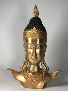 釋迦牟尼仏頭　金銅仏　鍍金仏　頭像　仏像　高さ約３７cm