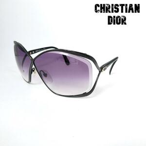 美品 Christian Dior クリスチャンディオール CDロゴ オーバル サングラス メタルフレーム フルリム 黒 ブラック