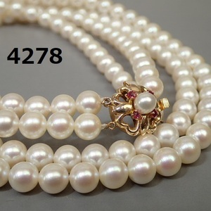 AC-4278◆本真珠　2連ネックレス　K14金具　輝き良好　大粒玉
