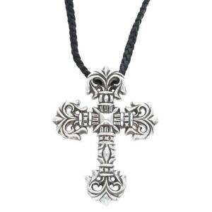 クロムハーツ Chrome Hearts FILIG/CROSS-SM LB/フィリグリークロスS wレザーブレイド/シルバーネックレス 中古 GZ11