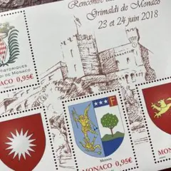 52503セール現品限り　外国切手未使用　モナコ発行紋章小型シート