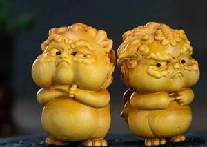 黄楊木彫刻招財貅貅のかわいいハンドルピース