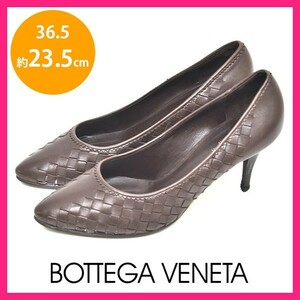 ボッテガヴェネタ BOTTEGA VENETA イントレチャート アーモンドトゥ パンプス ブラウン 茶 36.5(約23.5cm) sh23-0878