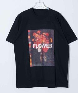 美品FACTOTUM FLOWER インクジェット プリントTシャツ/ファクトタム フラワー Tee Black ブラック 黒