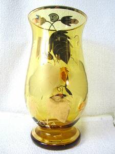 BOHEMIA ボヘミア ガラス 花器 花瓶 花入れ フラワーベース 金彩 花彩 インテリア オブジェクト 箱付き (5087)
