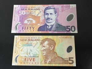 ニュージーランド 旧紙幣　50ドル札 +5ドル札 NEW ZEALAND 外国紙幣