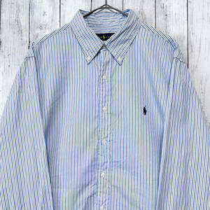 ラルフローレン Ralph Lauren 長袖シャツ ストライプシャツ メンズ ワンポイント コットン100% サイズ17 1/2 (XL～XXLサイズ相当） 3‐540