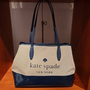 ケイトスペードwkru6947 キャンバストートバック大容量 A4収納可　Kate Spade street tote small side snapバイカラー