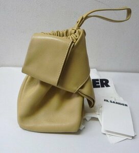 ◆JIL SANDER ジルサンダー BOW POUCH レザー ハンドポーチ ベージュ系 タグ付き布袋完備 ミニバッグ