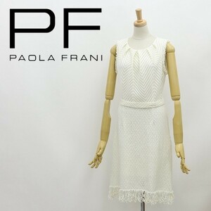 ◆PAOLA FRANI パオラフラーニ ストレッチ タック フリンジ ノースリーブ ワンピース オフホワイト